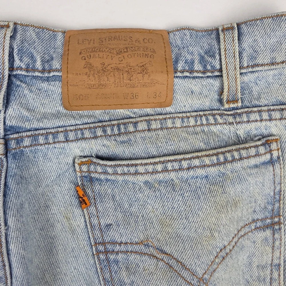 Vintage Levis 505 Regular Fit Straight Leg Light Wash Jeans Orange Tab 36x34